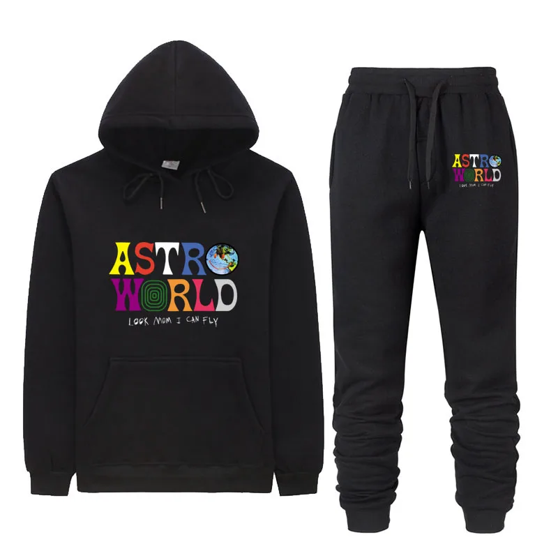 

ASTROWORLD New 2019 Brand Tracksuit Fashion Hoodies Men Sportswear Two Piece Sets Fleece Thick hoody+Pants Sporting Suit Male