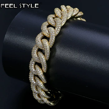 

Full AAA Crystal Miami Curb Cubic Zirconia Bling Iced Out Pave Men's Cuban Bracelet Chain Bracelets for Men Hip Hop Jewelry