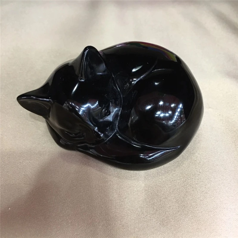 

1pcs Natural Crystal High Quality Hand Carved Polished Quartz Crystal Obsidian Reiki Cat Sculpture Room Decor