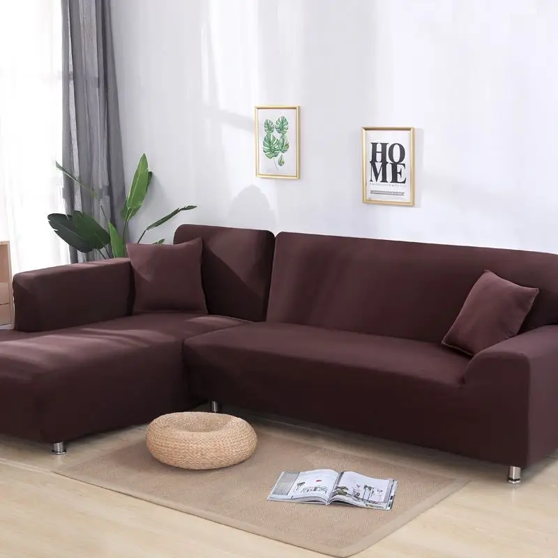 Coffee 1/2/3/4 Seater Sofa Cover Pure Color Slipcover/Sofa cover Elastic Cushion Sofa Case Protector 16 Colors Slipcover/Sofa cover - Цвет: Coffee
