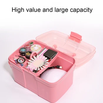 

Portable 2 Tier Table Cosmetic Storage Box Plastic Scissors Toiletry Organizer Jewelry Nail Polish Pen Container Accessories