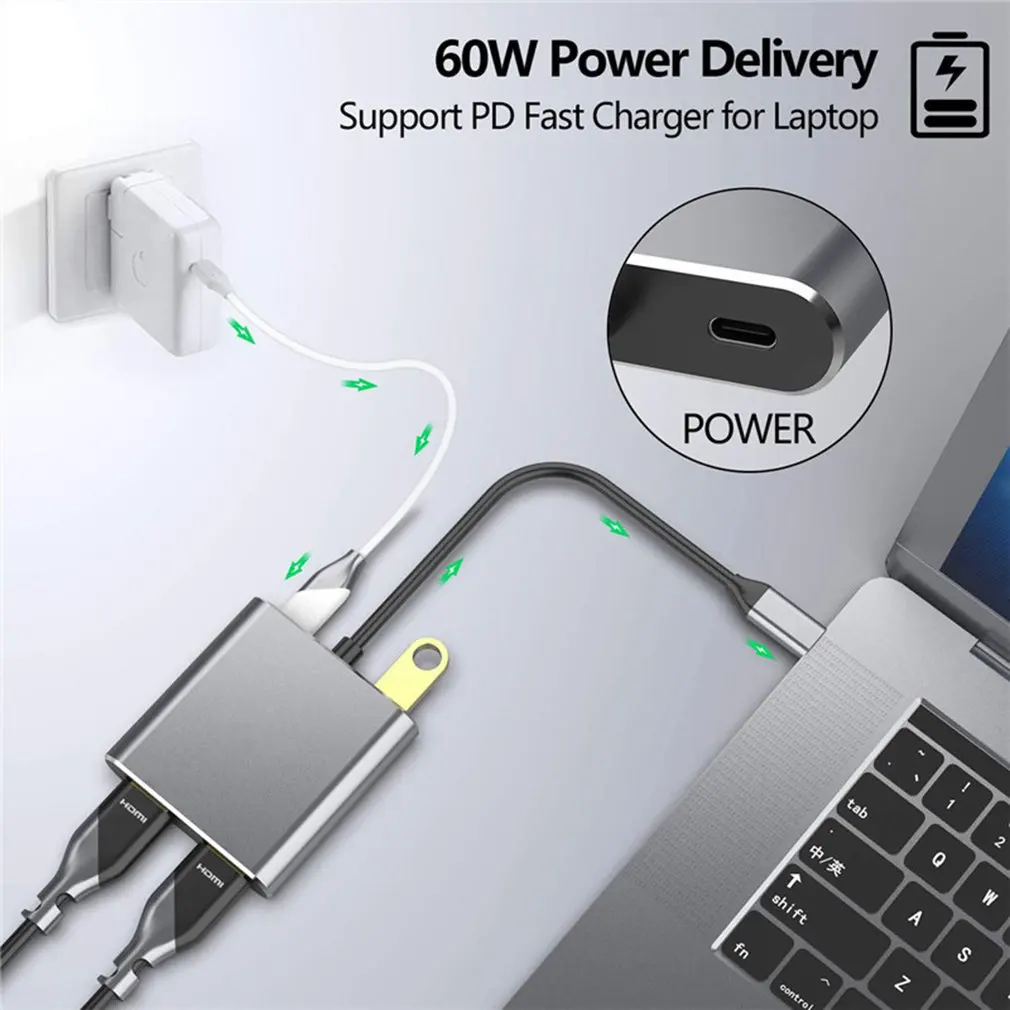 HDMI type C адаптер 4K C на Двойной HDMI USB 3,0 кабель зарядки порт конвертер для MacBook для samsung Dex Galaxy S10/S9