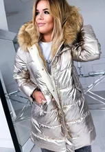 2021 Winter Women Faux Fur Hooded Shinny Coat Jacket Casual Padded Coat Women's Thick Warm Slim Fit Wadded Parkas Long Coat