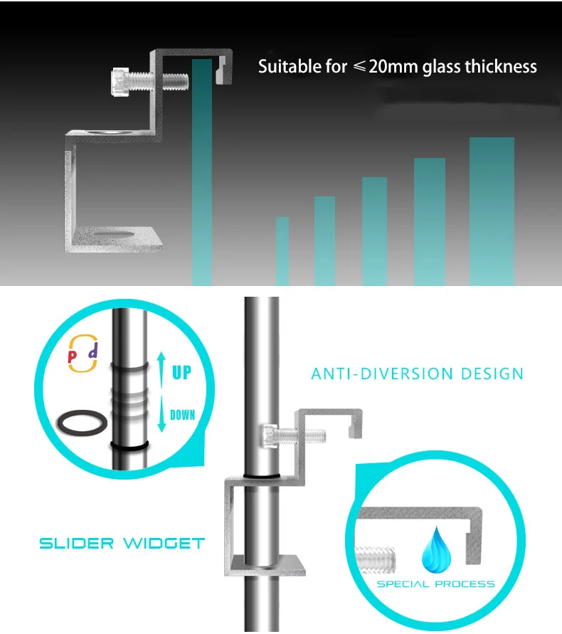 Stainless Steel Acrylic Fish Tank Inlet and Outlet Water Pipe Fixing Clip 14/19/20mm Pipe Diameter