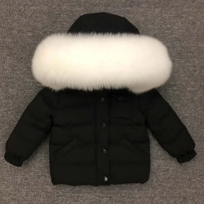 Детская зимняя куртка для малышей пуховое пальто для мальчиков г. Детская куртка, верхняя одежда теплое пуховое пальто с большим меховым капюшоном для мальчиков и девочек Подростковая парка - Цвет: As Picture