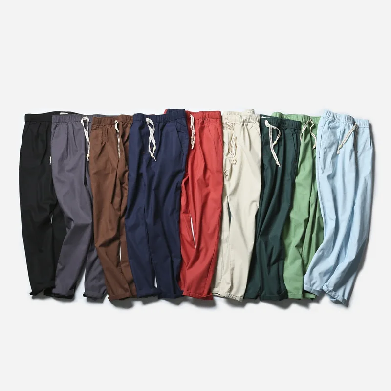 

New Style Summer Thin Section Hot Selling Cotton Pants Solid Color Capri Large Size Loose Linen Pants Fashion Casual Pants Men's