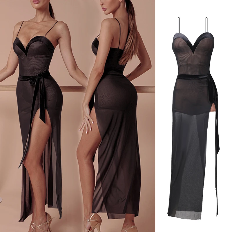 Latin Dance Dress Black Sexy Off The Shoulder Women Performance Clothing Tango Salsa Cha Samba Rumba Dancewear Lady DNV12142 |