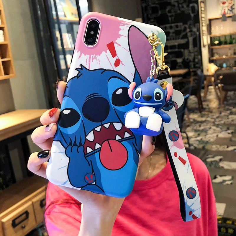 Серый Мягкий чехол для телефона iphone XS max XR X pink Unicorn Для iphone 8plus 7p 6SP 7 8 6 6S милый мультяшный Ститч чехол+ игрушка+ ремешок - Цвет: Серый