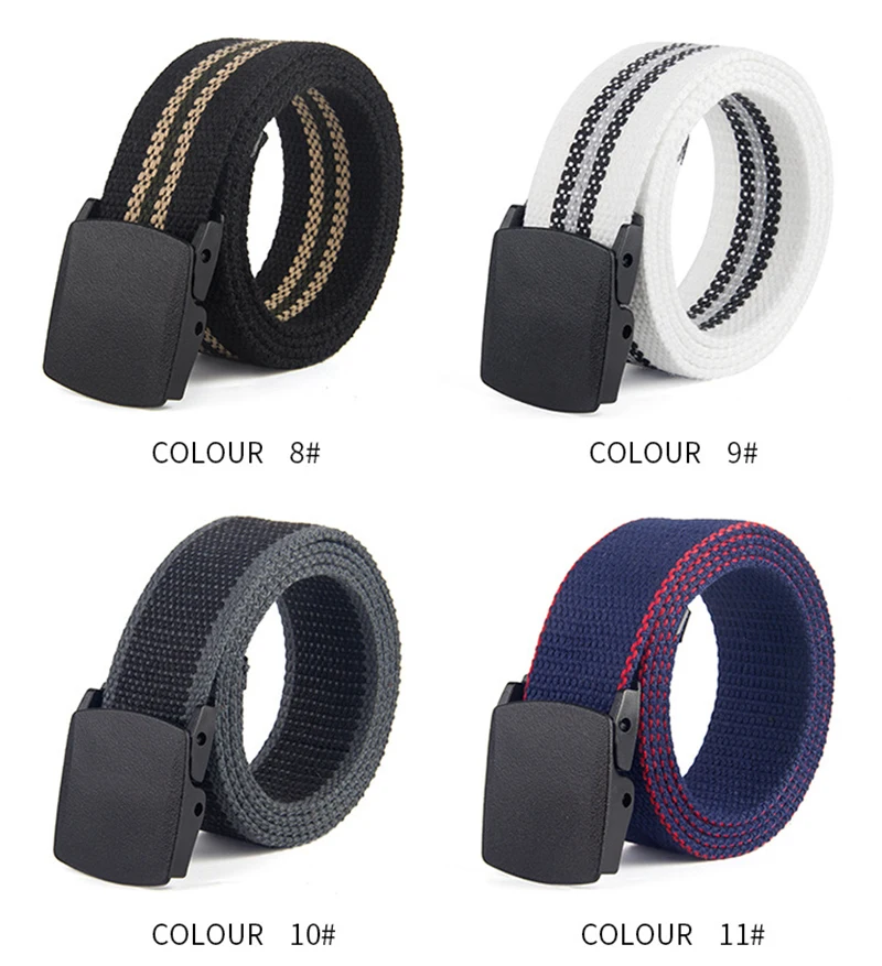 elastic belt for men Fashionable Plastic Button Leisure Student Stripe Canvas Woven Belt mens black belt