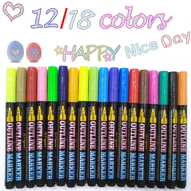 Feutres métalliques à Double contour, 12/18 couleurs, feutres à contour  automatique, à paillettes, pour écriture et dessin, stylo Doodle,  éblouissant - AliExpress