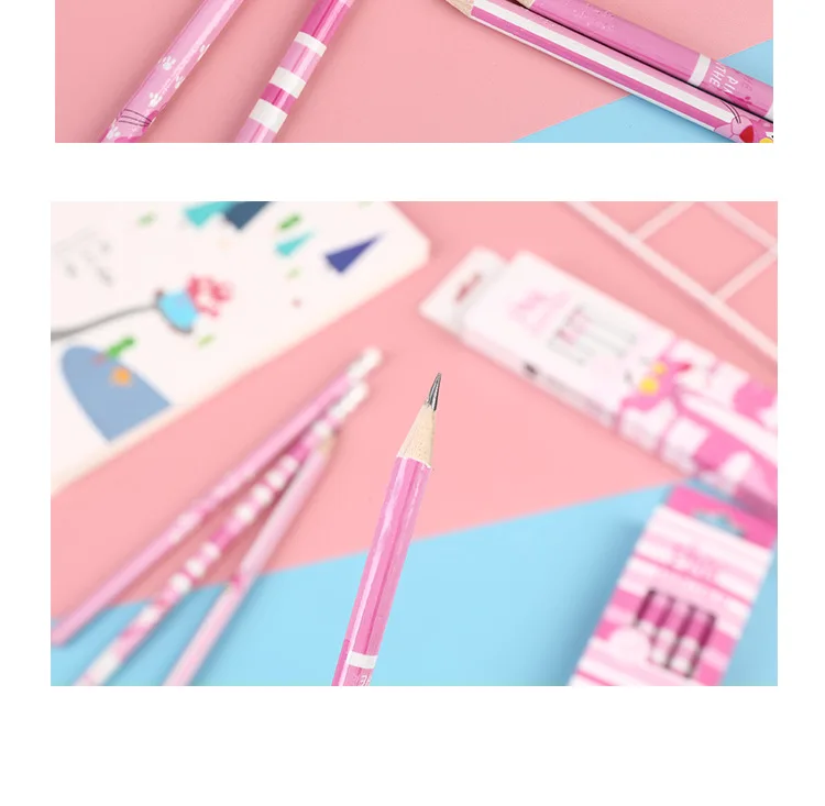 12Pcs/Set Cute Kawaii Cartoon Pink Panther Pencil HB Sketch Items Drawing Stationery Student School Office Supply for Kids Gift