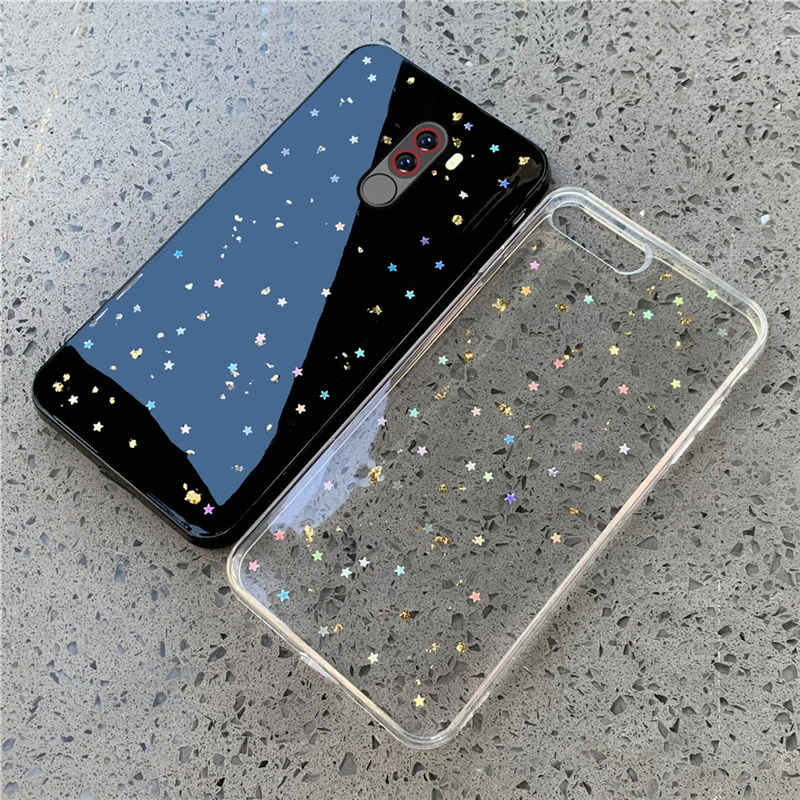 Чехол из золотой фольги со звездами для Xiaomi Pocophone F1 чехол Mi 6 6X 5X A1 A2 A3 Lite Mix 3 Max 2 5S Plus