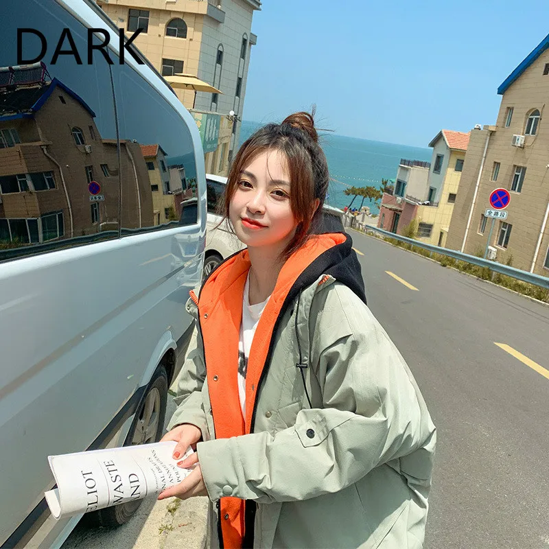 

[DARK] 2020 New Down Jacket Women Korean Style Sweater Hooded Loose Net Red Ins Hong Kong Style Thick Warm Cotton Coat Women
