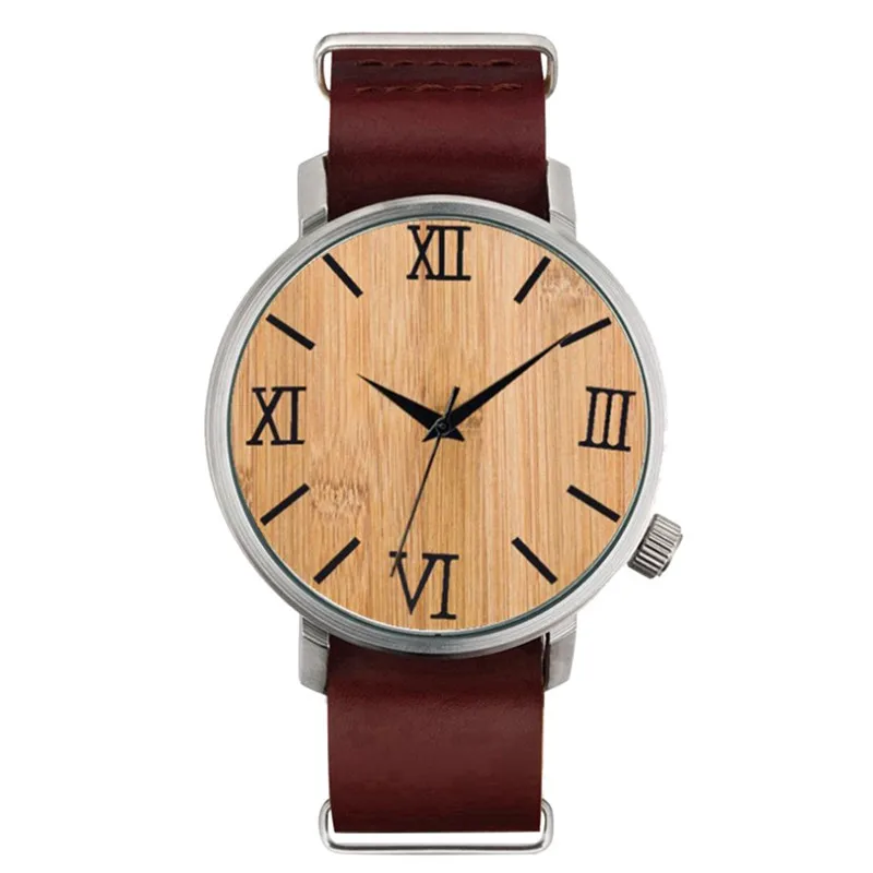 Креативные бамбуковые деревянные печатные римские Цифровые мужские часы кварцевые кожаные часы мужские наручные часы zegarek meski montre homme WD
