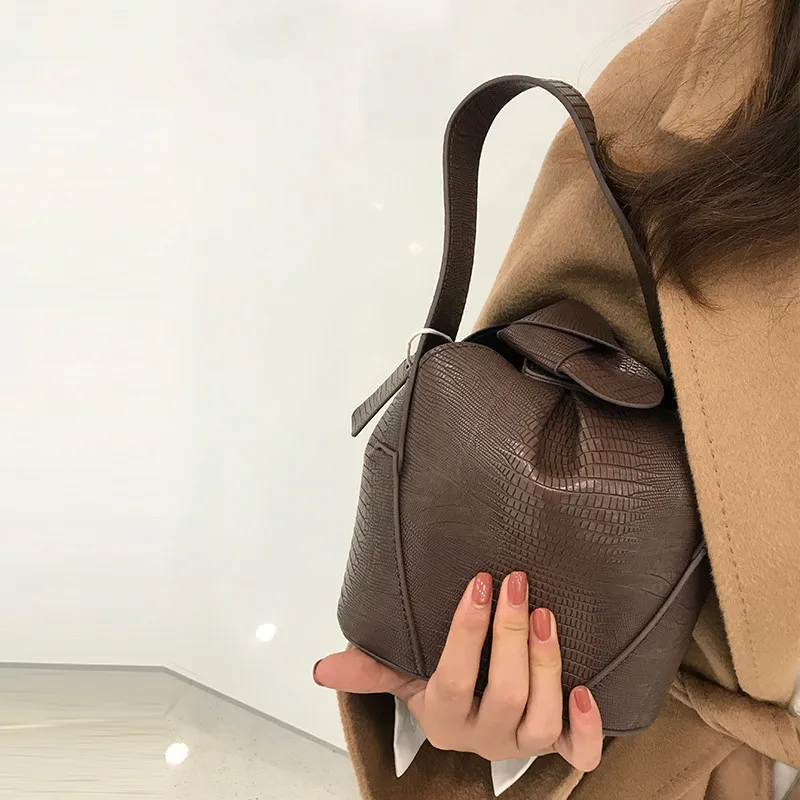 Новые женские Сумки из искусственной кожи, круглые сумки на плечо, Дамская одноцветная сумка с ручками, винтажные сумки в форме колокольчика - Цвет: 5