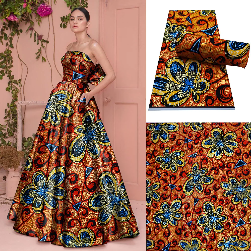 Most Popular Gold Print African New Fashion Ankara 100% Cotton African Wax Fabric Nigerian Ghana Real Wax Fabric 6 Yards