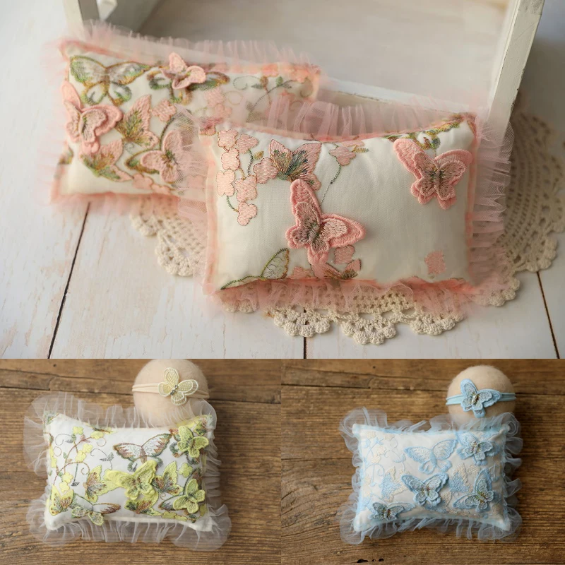 2pc Set Newborn Photography Props Girl Photo Props Headband Lace Decorative Pillow Cushion Baby Picture Shoot Studio Accessories newborn wrap photography props baby girl boy bear hat pillow set photo shoot accessories bebe fotografia infant shoot wrap prop