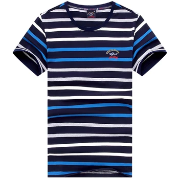 

2020 Summer Short Sleeve Striped t-shirt men Fashion Casual 100% Cotton Embroidery man's t shirt Blue Red Brand Tops & Tees
