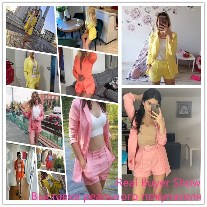 LTPH Hot sale 2021 New Women Casual Sets Autumn long sleeve cardigan Blazer Set two piece outfits shorts solid Lady Short Suits