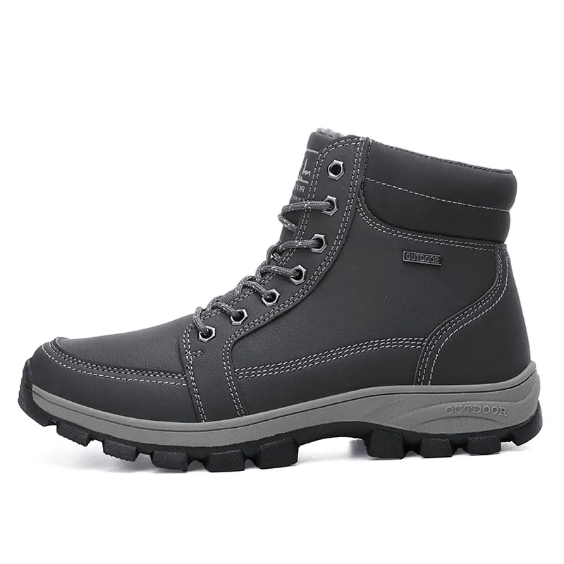 VESONAL/брендовые зимние ботинки; зимние теплые короткие плюшевые мужские Ботильоны; качественные мужские кроссовки из искусственной кожи для походов на открытом воздухе; обувь - Цвет: Gray Boots