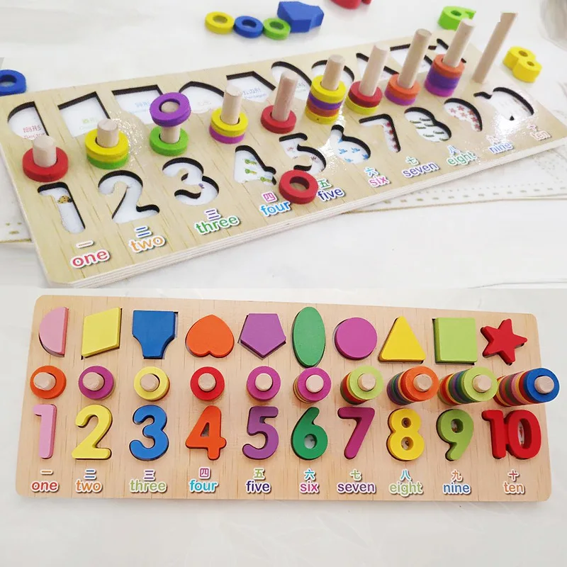 Children Wooden Montessori Learning To Count Numbers Matching Digital Shape Match Early Education T - 4000221861896