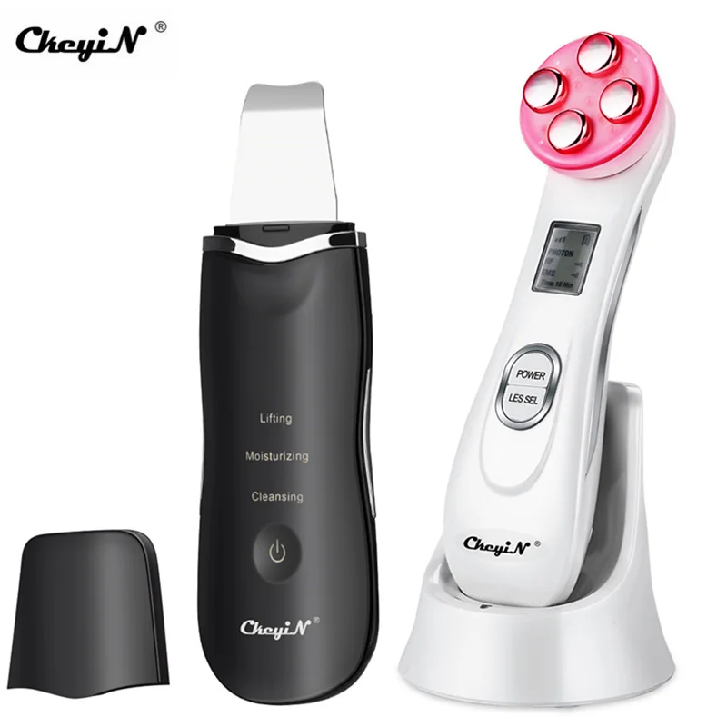 

Radio Frequency Acne Wrinkle Remover with LED Light+Ultrasonic Lady Face Cleaning Peeling Machine Skin Scrubber Lifting Firming
