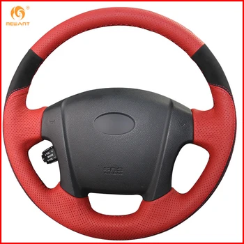 

MEWANT Red Genuine Leather Black Suede Car Steering Wheel Cover for Kia Sportage 2 2005-2010 2009 Sportage Accessories Parts