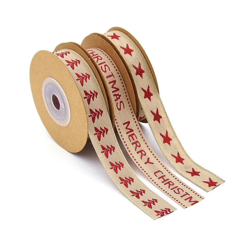 

1.5cm cotton and linen Christmas ribbon DIY accessories trademark ribbon Christmas gift packaging Jacquard lace 5 yards