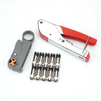 

Metal Coax Cable Crimper Stripper F Compression Connectors Set Kit For RG6 RG59