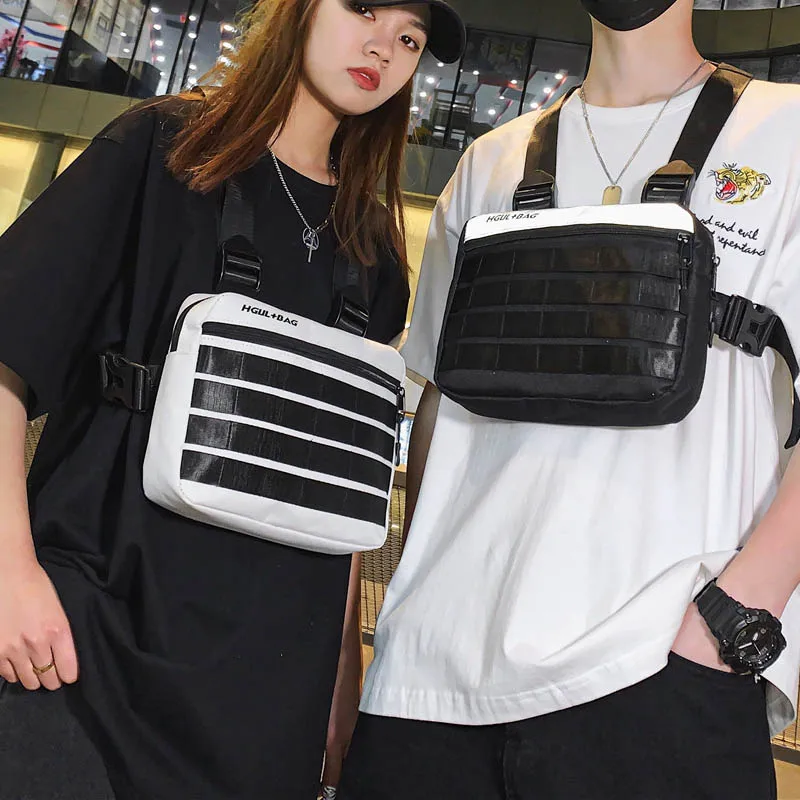

Unisex Chest Bag Trend Tactical Pack Street Style Waist Bag Nylon Reflective Stripe Vest Bags Men Travel Running Chest Rig Pouch