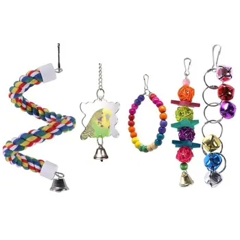 

8Pcs Bird Swing Toys with Bells Parrot Chewing String Mirror Spiral Rope Perch E5BB