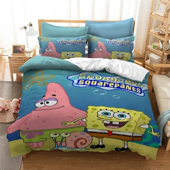 

2020 New Cartoon Cute 3d Spongebob Character Printed Bedding Set Duvet Cover Set AU EU US Twin Full Queen King Super King Size
