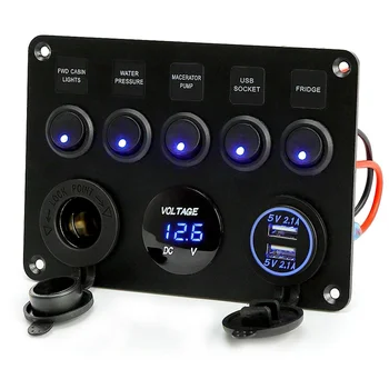 

Car Marine Boat 5-Gang 12V USB ON-OFF Waterproof Circuit Blue LED Light Rocker Switch Panel Breaker