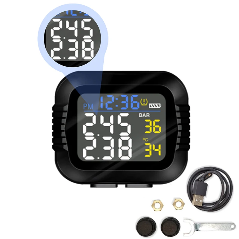 

Motorcycle Tire Pressure Monitor LCD Display PMS Tire Monitor USB Charging For Electric Vehicles Bicycles Heavy Locomotives.