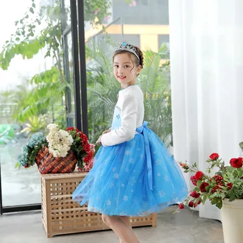 

2020 Autumn Winter Girl Dress Snow Queen Elsa Dresses Long Sleeve Baby Little Girls Clothes Children Wedding Party Clothing