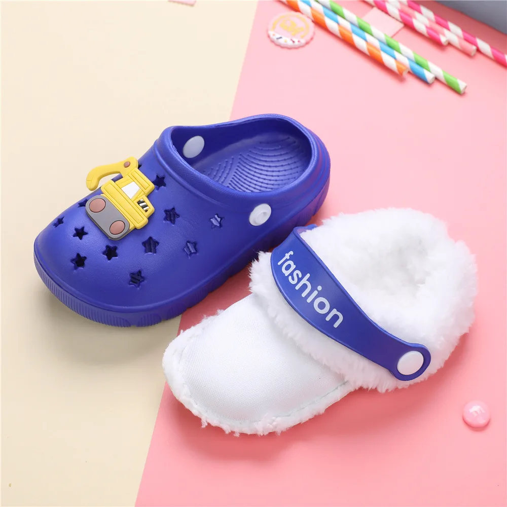 1-6y Kids Mules & Clogs Autumn Winter Boys Sandals Cartoons Add Wool Warm Baby Beach Slippers Children Garden Shoes H43-1 kids sandals,garden clogs shoes,suede mules slippers,suede clogs,eva house slippers