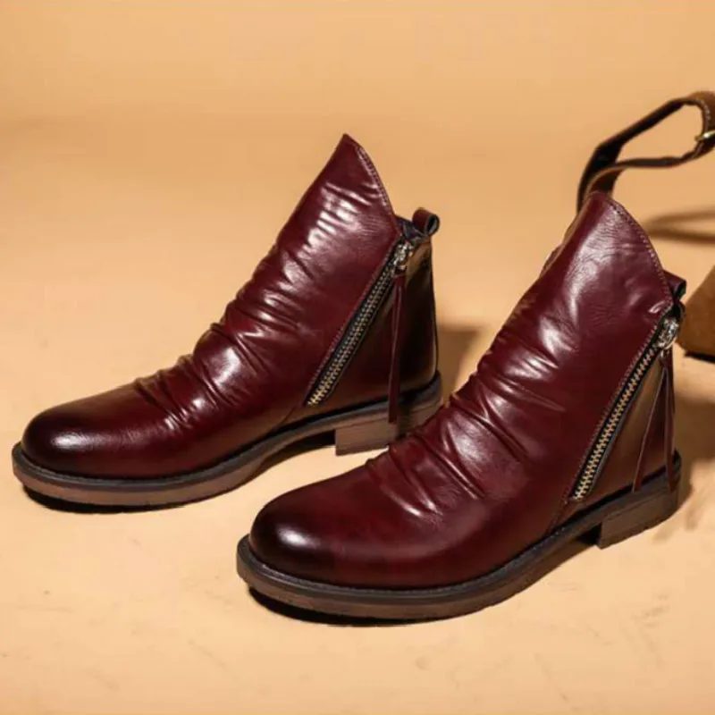 Original Leather Boots Men Autumn Shoes Male Leather Casual Boots Men Comfy Anti-Slip Lace-up