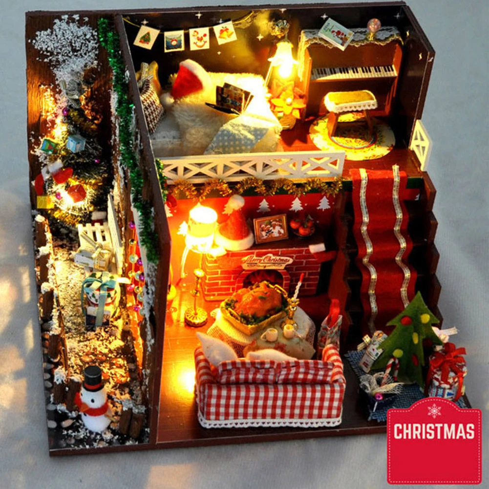 3D Деревянный Кукольный дом Вилла мебель DIY Миниатюрная модель светодиодный светильник 3D Деревянный кукольный домик рождественские подарки игрушки для детей