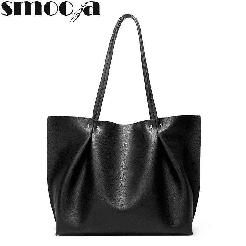 

SMOOZA High Quality Big Capacity PU Leather Shoulder Bags for Women 2019 Luxury Fashion Ladies Handbags Black sac a main