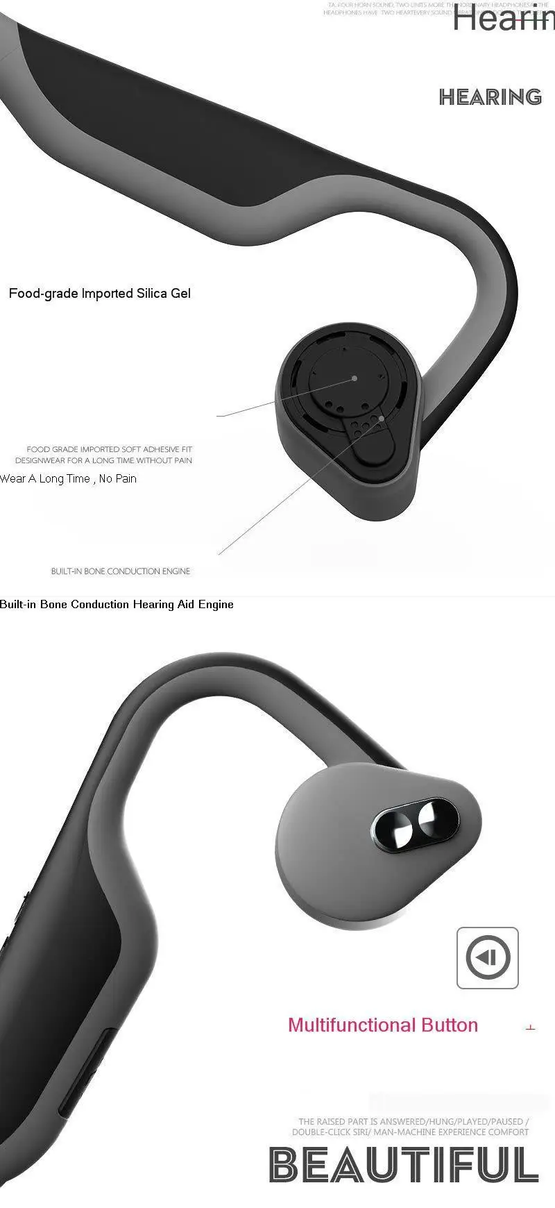Желе расческа Bh128 костной проводимости наушники Bluetooth 5,0 гарнитура Беспроводной крючком спортивные наушники Супер длительным временем ожидания для iPhone