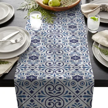 

Classic Vintage Ceramic Tile Purple Rustic Table Runner Home Dining Room Decor Table Cloth Wedding Christmas Party Table Runners