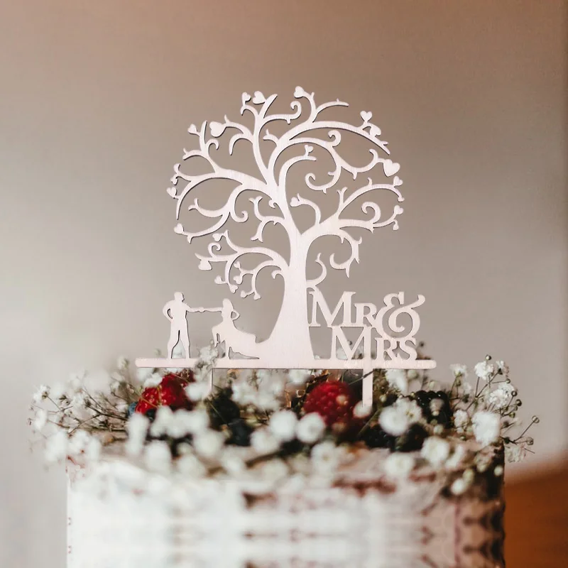 Деревянные поделки только что женился Mr & Mrs торт Топпер DIY свадебный помолвки