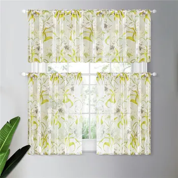 

Topfinel Short Sheer Curtains for Living Room Kitchen Bath Room Door Tropical Floral Window Treatment Curtains Tulle Ready Made