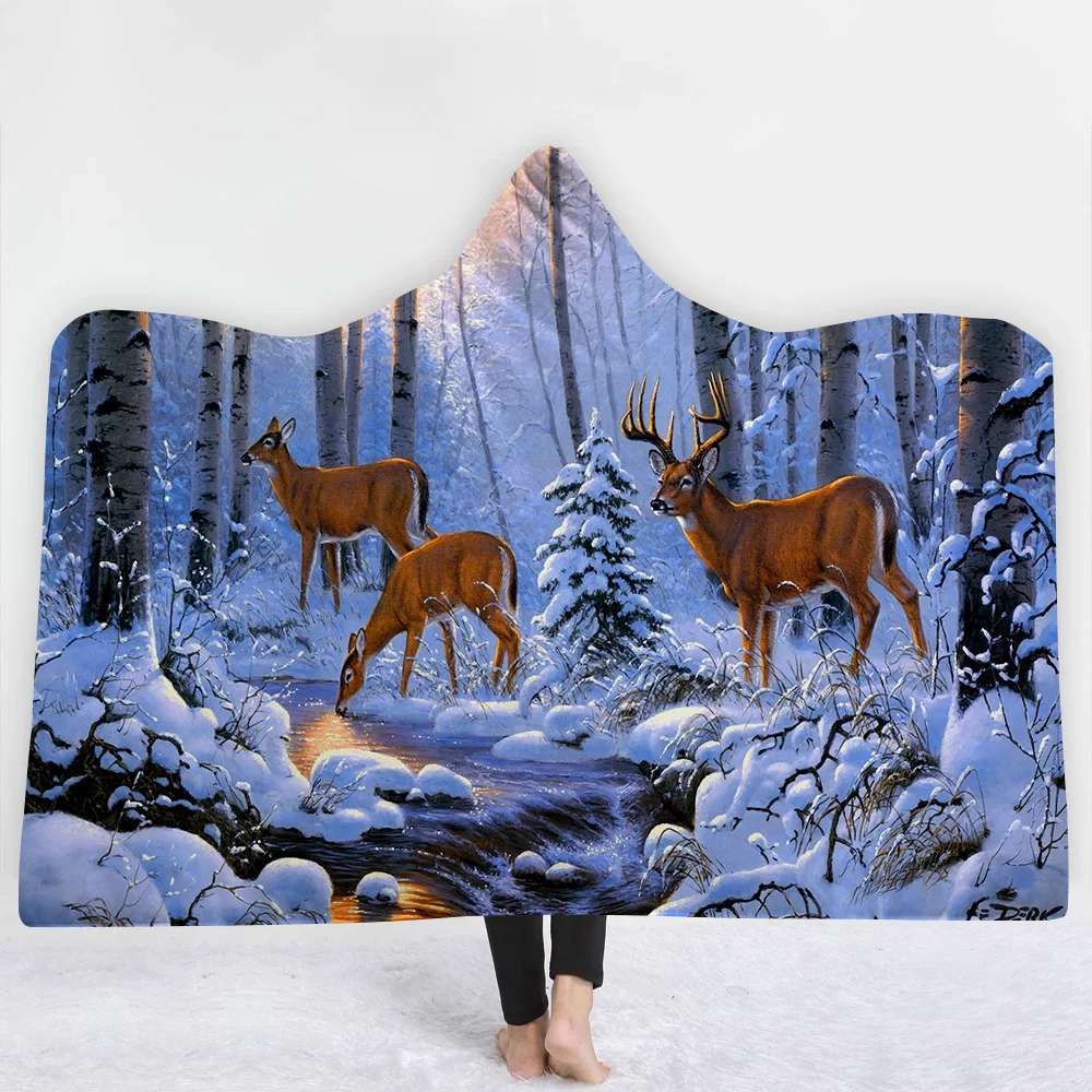 

Explosive Hooded Blanket New Products jia ju tan Blanket Thick Blanket shuang ceng tan Hand-Painted Animal Series