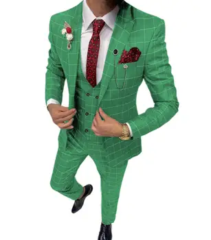

Mens Suit Green 3 Pieces Mens Suits Plaid Slim Fit Wedding Suits Groom Tweed Wool Tuxedos for Wedding (Coat+Pants+Vest)
