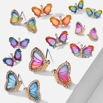 

Butterfly Wings CZ Stud Earrings Women Bohemia Acrylic Earrings Multicolour Earrings Animal Sweet Colorful Stud Earrin