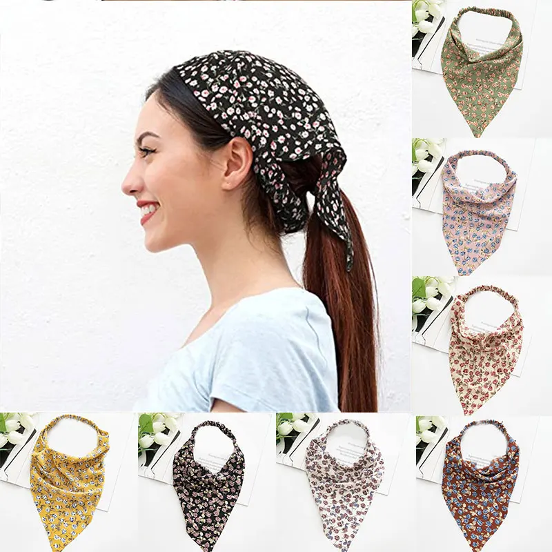 

Vintage Fashion Women Hair Accessories Hair Scarf Headband Elastic Hair Band Floral Print Scrunchies Triangle Bandanas Hairband