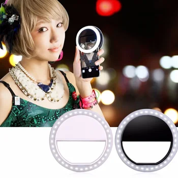 

1pc Mobile Phone Mirror With Light Selfie LED Auto Flash Make-up Cosmetic Smartphone Round Portable Selfie Flashlight Mirrors