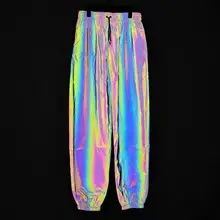Мужские штаны для спорта и отдыха в стиле хип-хоп, цветные светоотражающие штаны для уличных танцев, ночных клубов, цветные штаны для бега и бега