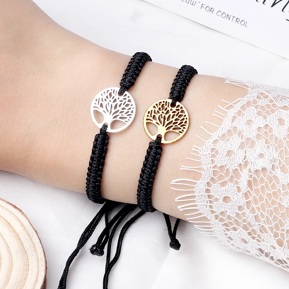 Dreamtimes Bracciale Albero Della Vita Per Donna – Intrecciato A Mano, Regolabile, Ciondolo In Acciaio Inossidabile, Portafortuna In Sacchetto Di Velluto